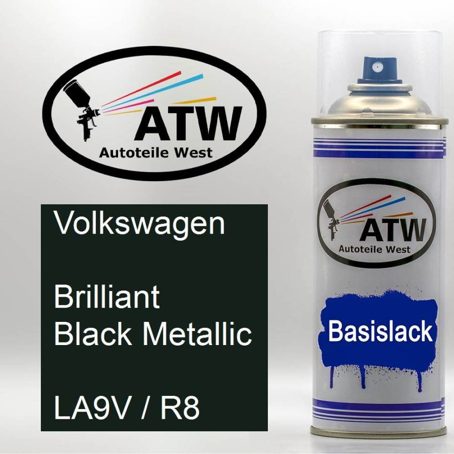 Volkswagen, Brilliant Black Metallic, LA9V / R8: 400ml Sprühdose, von ATW Autoteile West.